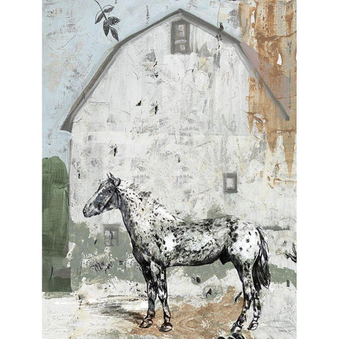 Barn with Horse Black Modern Wood Framed Art Print with Double Matting by Stellar Design Studio
