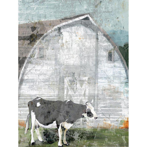 Barn with Cow Gold Ornate Wood Framed Art Print with Double Matting by Stellar Design Studio