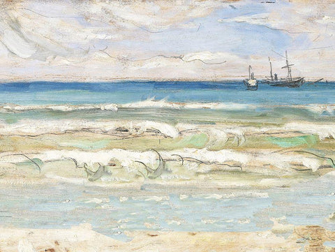 Crash Ashore II White Modern Wood Framed Art Print with Double Matting by Stellar Designs Studio