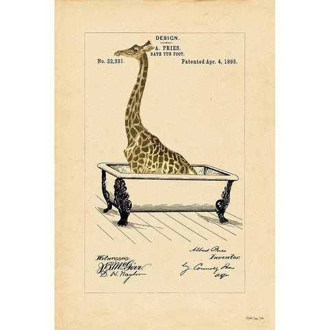 Giraffe in Tub Gold Ornate Wood Framed Art Print with Double Matting by Stellar Design Studio
