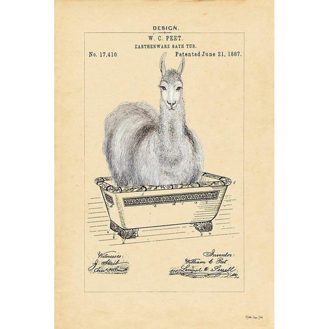 Llama in Tub White Modern Wood Framed Art Print by Stellar Design Studio