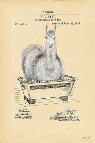 Llama in Tub Black Ornate Wood Framed Art Print with Double Matting by Stellar Design Studio