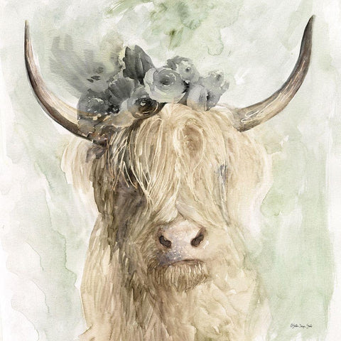 Cow and Crown I Black Modern Wood Framed Art Print with Double Matting by Stellar Design Studio