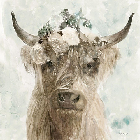 Cow and Crown II Gold Ornate Wood Framed Art Print with Double Matting by Stellar Design Studio