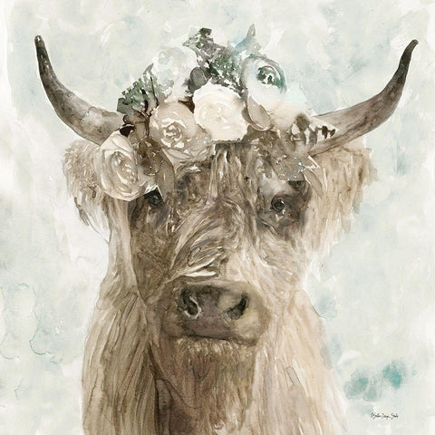 Cow and Crown II Black Ornate Wood Framed Art Print with Double Matting by Stellar Design Studio