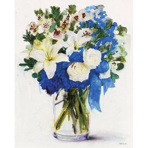 White And Navy Floral Arrangement I White Modern Wood Framed Art Print by Stellar Design Studio