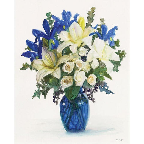 White And Navy Floral Arrangement II White Modern Wood Framed Art Print by Stellar Design Studio