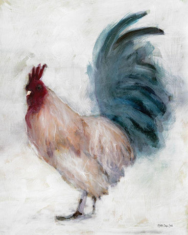 Transitional Rooster II White Modern Wood Framed Art Print with Double Matting by Stellar Design Studio