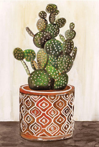 Potted Cactus I White Modern Wood Framed Art Print with Double Matting by Stellar Designs Studio