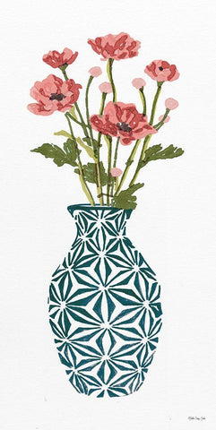 Tile Vase with Bouquet I White Modern Wood Framed Art Print with Double Matting by Stellar Designs Studio
