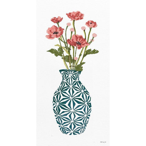 Tile Vase with Bouquet I Black Modern Wood Framed Art Print by Stellar Designs Studio