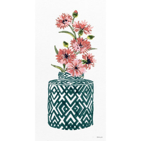 Tile Vase with Bouquet II Black Modern Wood Framed Art Print by Stellar Designs Studio