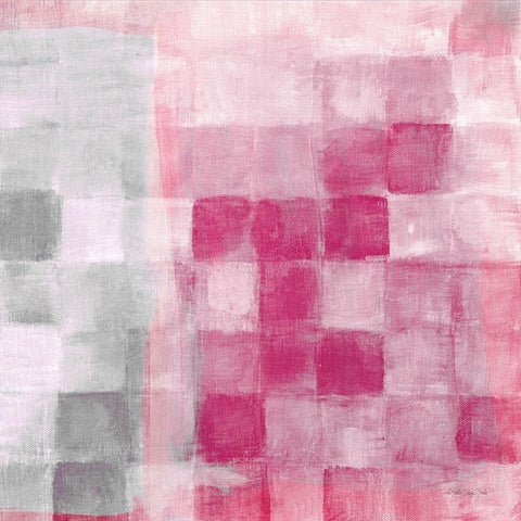 Fuchsia and Gray Grid Black Ornate Wood Framed Art Print with Double Matting by Stellar Designs Studio