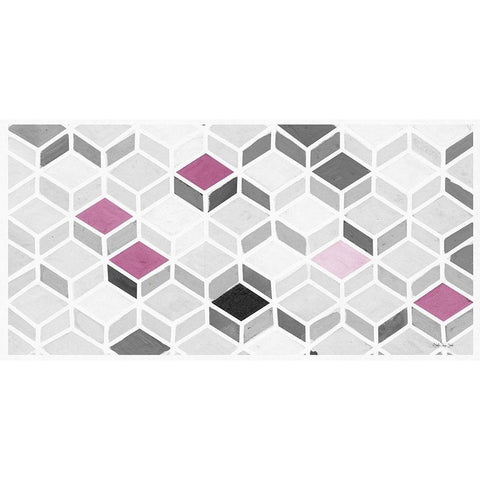 Fuchsia and Gray Pattern Black Modern Wood Framed Art Print with Double Matting by Stellar Designs Studio