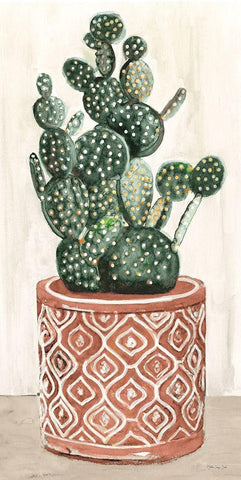 Cactus in Pot 1 Black Ornate Wood Framed Art Print with Double Matting by Stellar Design Studio