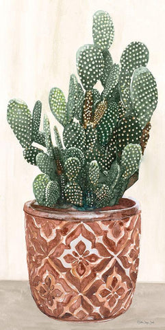 Cactus in Pot 2 White Modern Wood Framed Art Print with Double Matting by Stellar Design Studio