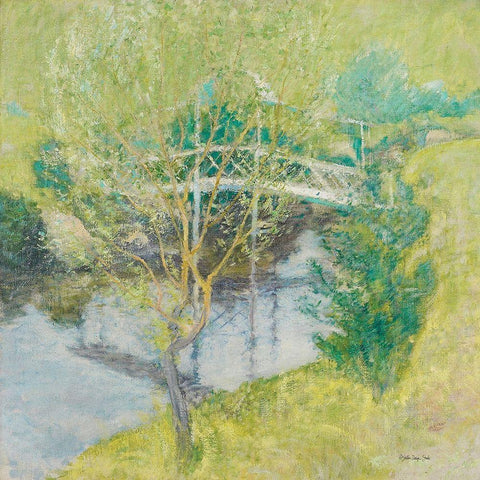 John Henry Twachtman - The White Bridge White Modern Wood Framed Art Print with Double Matting by Stellar Design Studio