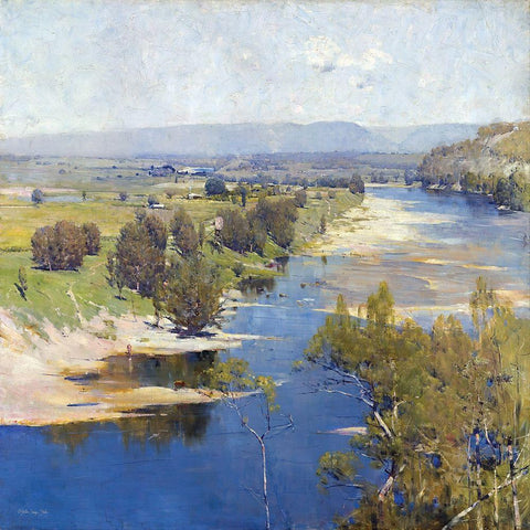 Arthur Streeton - Cremorne Pastoral White Modern Wood Framed Art Print with Double Matting by Stellar Design Studio