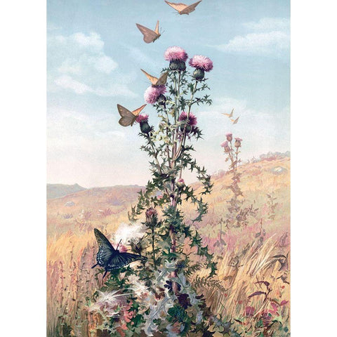 Meadow Butterflies Gold Ornate Wood Framed Art Print with Double Matting by Stellar Design Studio