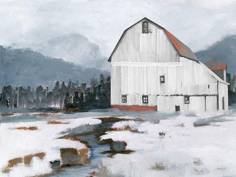 The Old Barn   White Modern Wood Framed Art Print with Double Matting by Stellar Design Studio