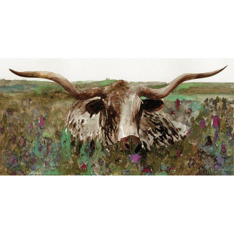 Texas Longhorn in Field White Modern Wood Framed Art Print by Stellar Design Studio