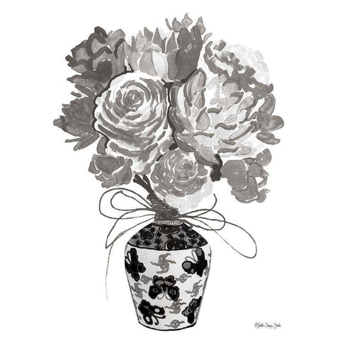 Gray Bouquet White Modern Wood Framed Art Print by Stellar Design Studio