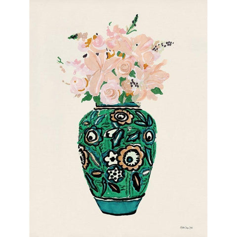 Flower Vase with Pattern II Black Modern Wood Framed Art Print with Double Matting by Stellar Design Studio