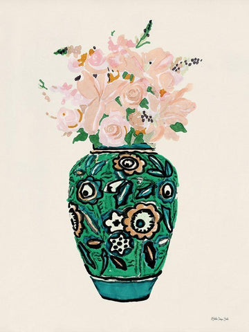 Flower Vase with Pattern II White Modern Wood Framed Art Print with Double Matting by Stellar Design Studio