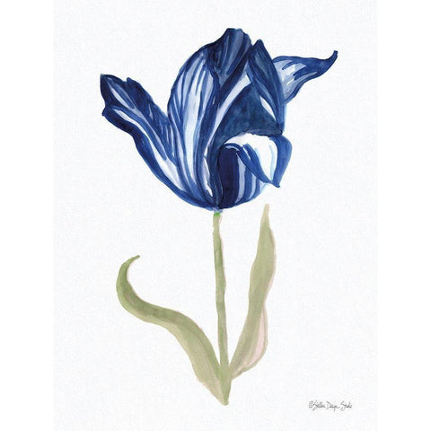 Blue Flower Stem I White Modern Wood Framed Art Print by Stellar Design Studio