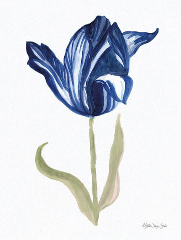 Blue Flower Stem I Black Ornate Wood Framed Art Print with Double Matting by Stellar Design Studio