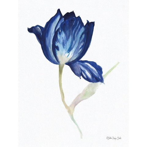 Blue Flower Stem II White Modern Wood Framed Art Print by Stellar Design Studio