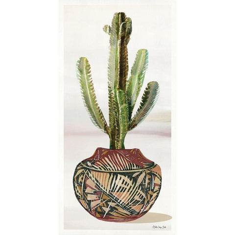 Cactus in Pot 1   White Modern Wood Framed Art Print by Stellar Design Studio