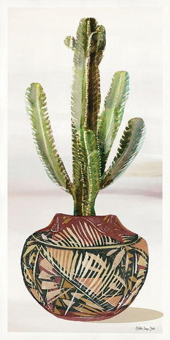 Cactus in Pot 1   Black Ornate Wood Framed Art Print with Double Matting by Stellar Design Studio