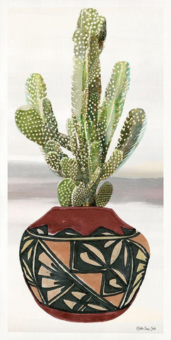 Cactus in Pot 2    White Modern Wood Framed Art Print with Double Matting by Stellar Design Studio