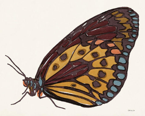 Papillon 5 Black Ornate Wood Framed Art Print with Double Matting by Stellar Design Studio