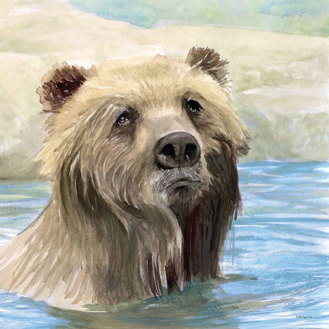 Bear Bath Gold Ornate Wood Framed Art Print with Double Matting by Stellar Design Studio