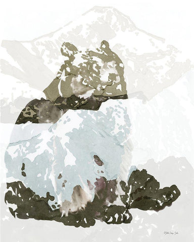 Bear Impression 2 White Modern Wood Framed Art Print with Double Matting by Stellar Design Studio