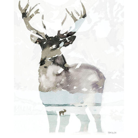 Elk Impression 1 White Modern Wood Framed Art Print by Stellar Design Studio