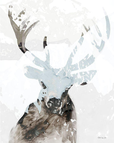 Elk Impression 2 White Modern Wood Framed Art Print with Double Matting by Stellar Design Studio