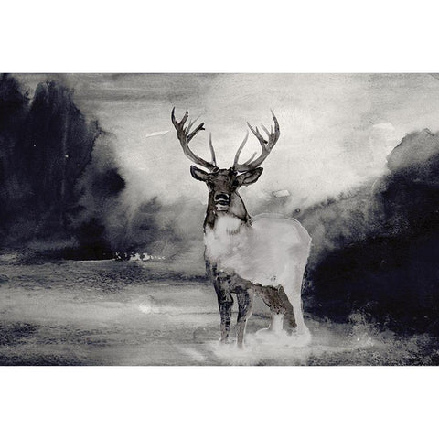 Bull in Forest 1 Gold Ornate Wood Framed Art Print with Double Matting by Stellar Design Studio