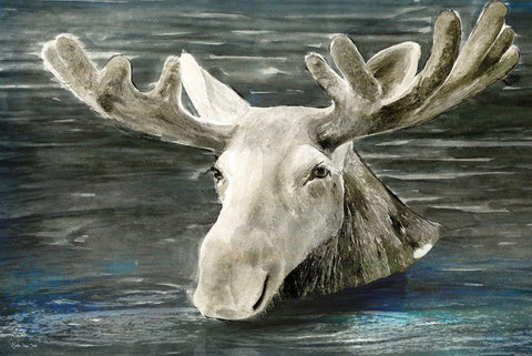 Lake Moose Black Ornate Wood Framed Art Print with Double Matting by Stellar Design Studio