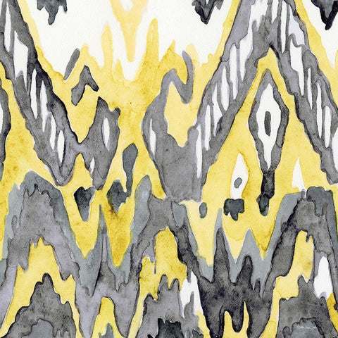 Yellow-Gray Ikat 2 White Modern Wood Framed Art Print by Stellar Design Studio