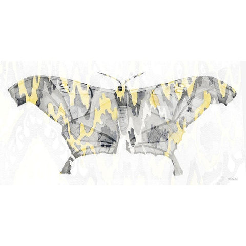 Yellow-Gray Patterned Moth 2 Black Modern Wood Framed Art Print with Double Matting by Stellar Design Studio