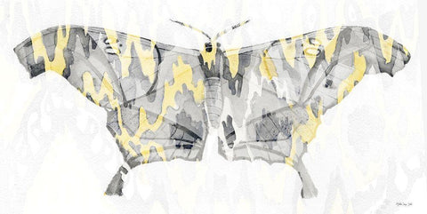 Yellow-Gray Patterned Moth 2 White Modern Wood Framed Art Print with Double Matting by Stellar Design Studio