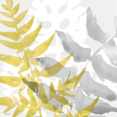 Yellow-Gray Leaves 2 White Modern Wood Framed Art Print by Stellar Design Studio