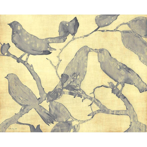 Yellow-Gray Birds 1 Black Modern Wood Framed Art Print with Double Matting by Stellar Design Studio