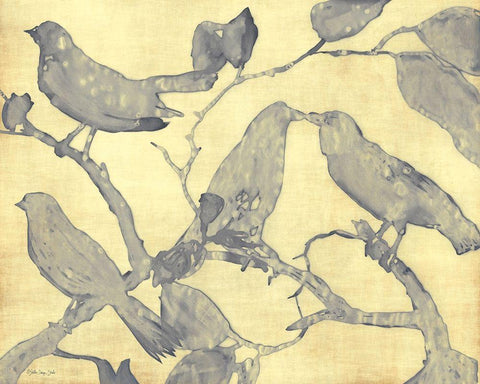 Yellow-Gray Birds 1 White Modern Wood Framed Art Print with Double Matting by Stellar Design Studio
