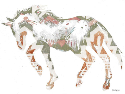 Navajo Horse 2 White Modern Wood Framed Art Print with Double Matting by Stellar Design Studio