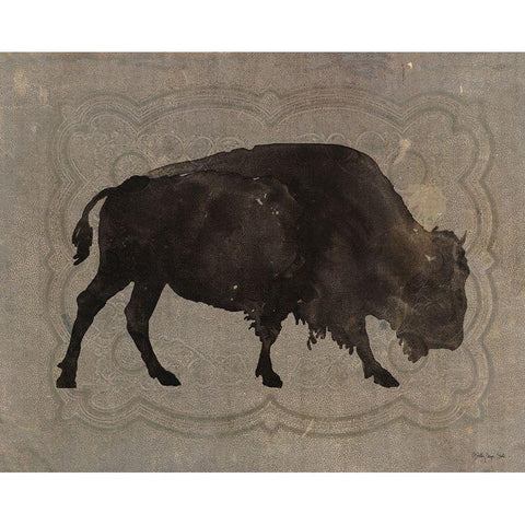 Buffalo Impression 1 Black Modern Wood Framed Art Print with Double Matting by Stellar Design Studio