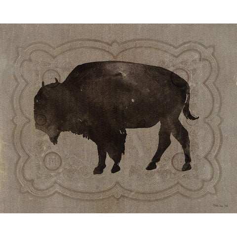 Buffalo Impression 2 Black Modern Wood Framed Art Print with Double Matting by Stellar Design Studio